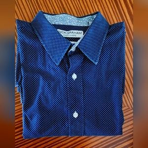 NICK GRAHAM long sleeve shirt XL 100% cotton, blue/white print